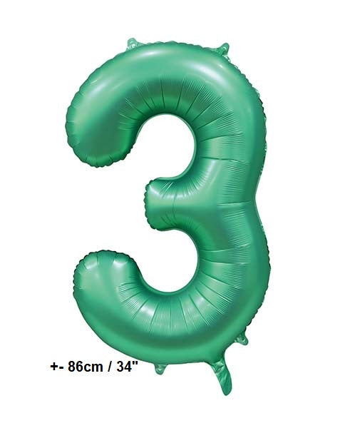 Folienballon Zahl "3"  Grün - Satin