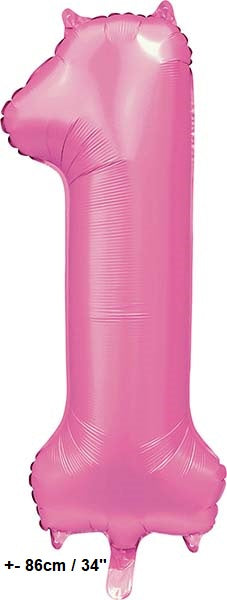 Folienballon Zahl "1" Hellpink - Rosa Satin