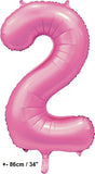 Folienballon Zahl "2" Hellpink - Rosa Satin