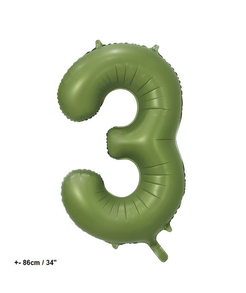 Folienballon Zahl "3" Olive Grün
