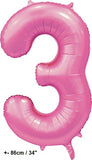 Folienballon Zahl "3" Hellpink - Rosa Satin