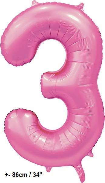 Folienballon Zahl "3" Hellpink - Rosa Satin