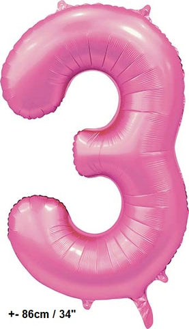Folienballon Zahl "3" Hellpink - Rosa Satin
