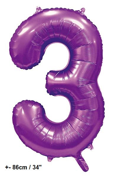 Folienballon Zahl "3" Violett Satin