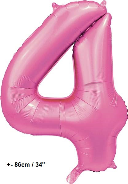 Folienballon Zahl "4" Hellpink - Rosa Satin