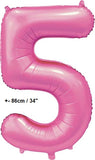 Folienballon Zahl "5" Hellpink - Rosa Satin