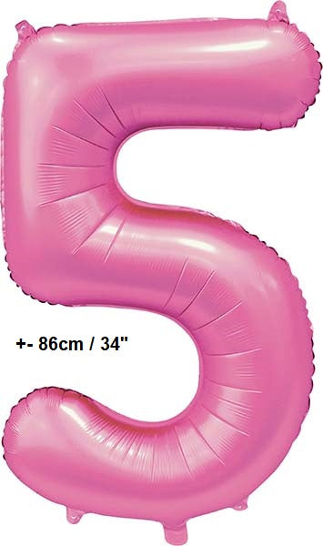 Folienballon Zahl "5" Hellpink - Rosa Satin