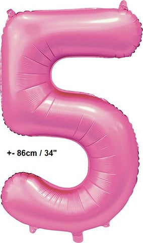 Folienballon Zahl "5" Hellpink - Rosa Satin