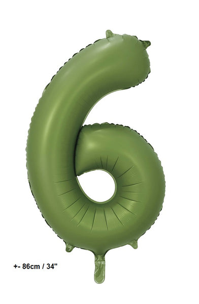 Folienballon Zahl "6" Olive Grün