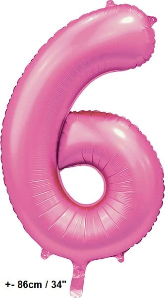 Folienballon Zahl "6" Hellpink - Rosa Satin