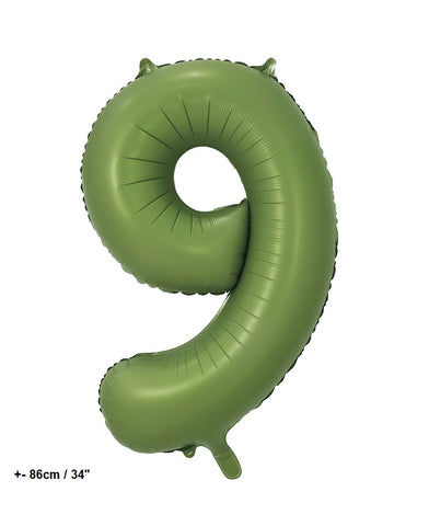 Folienballon Zahl "9" Olive Grün