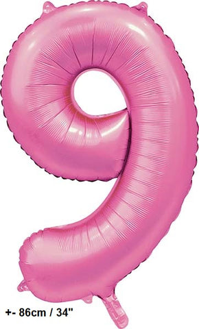 Folienballon Zahl "9" Hellpink - Rosa Satin