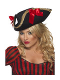 Piraten Hut Schwarz mit Roten Schleifen und Rüschen