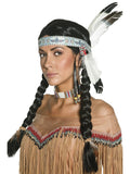 Indianer Perücke mit Zöpfen, Federn und Kopfband
