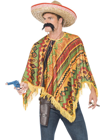 Mexikanischer Poncho und Bart für Cowboy und Indianer Partys