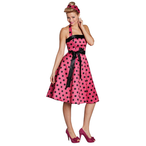 50er Jahre Pünktchen-Kleid (pink-schwarz)