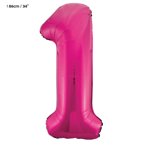 Folienballon Zahl "1" Pink / Fuchsia
