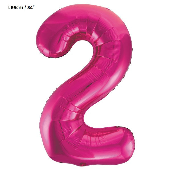 Folienballon Zahl "2" Pink / Fuchsia