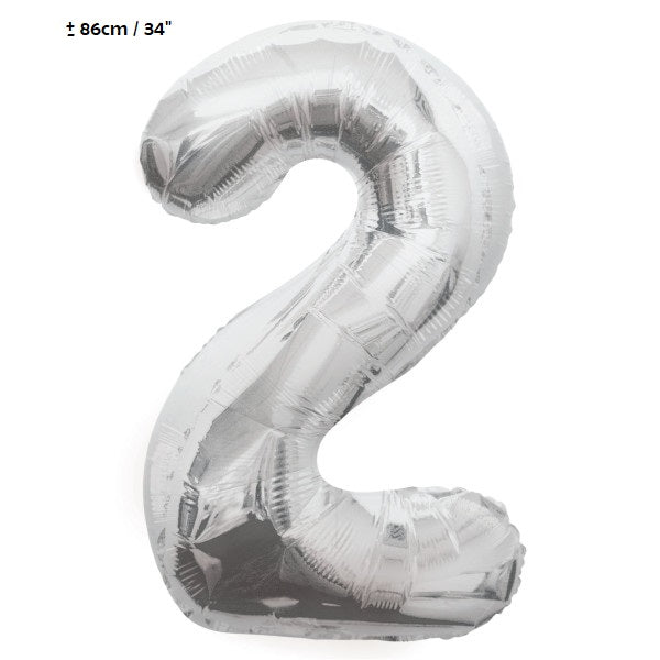 Folienballon Zahl "2" Silber
