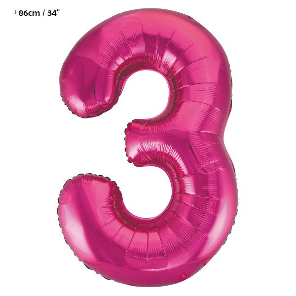 Folienballon Zahl "3" Pink / Fuchsia