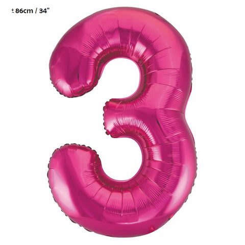Folienballon Zahl "3" Pink / Fuchsia