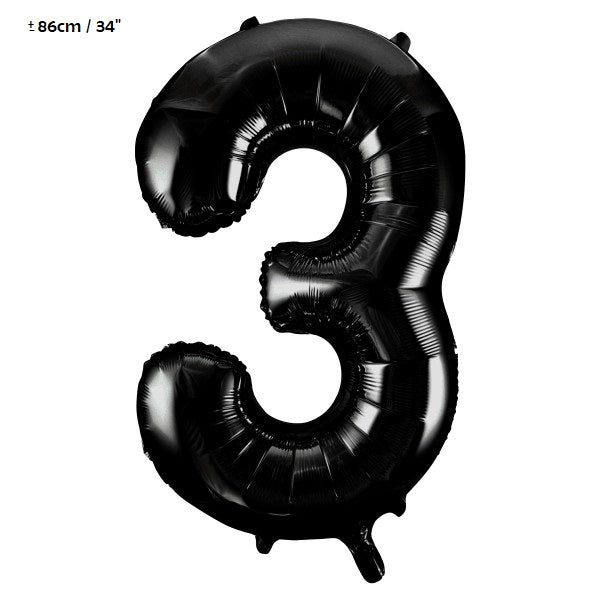 Folienballon Zahl "3" Schwarz