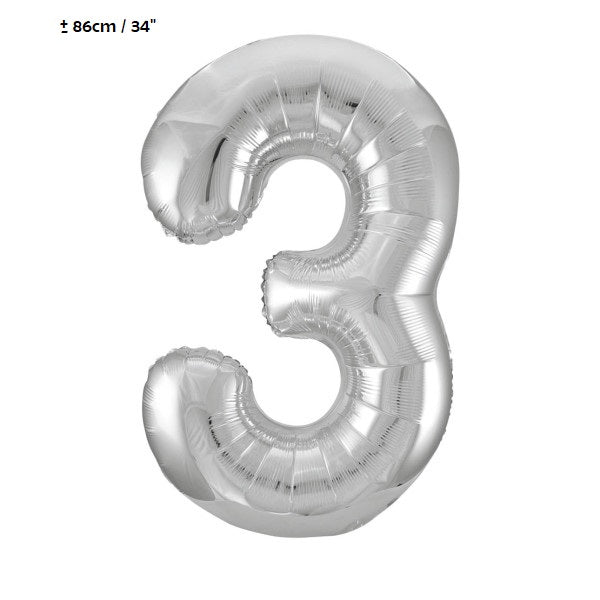 Folienballon Zahl "3" Silber