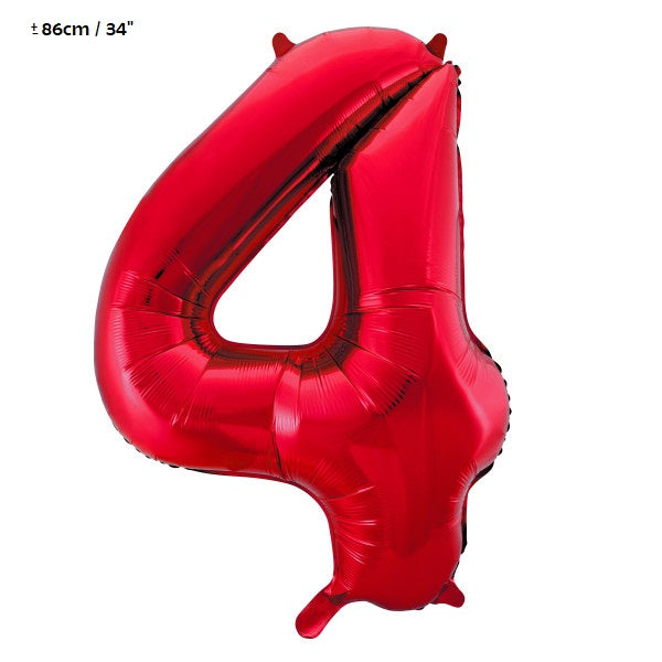 Folienballon Zahl "4" Rot