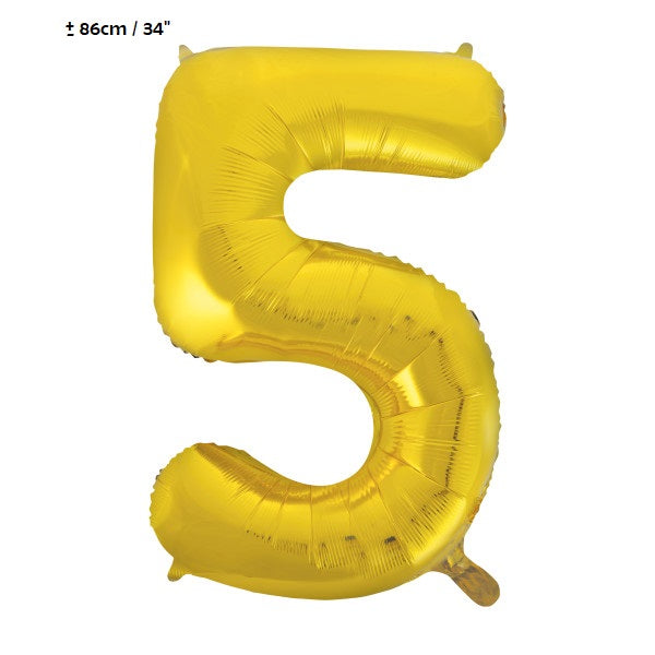 Folienballon Zahl "5" Gold